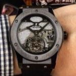 Perfect Replica Hublot Classic Fusion Gray Bezel Hollow Tourbillon Dial 45mm Watch
